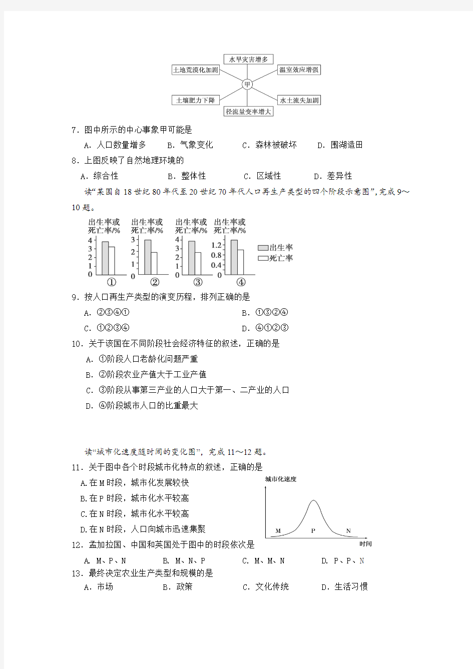 山西省忻州一中2014-2015学年高一下学期期末考试地理试卷 Word版含答案
