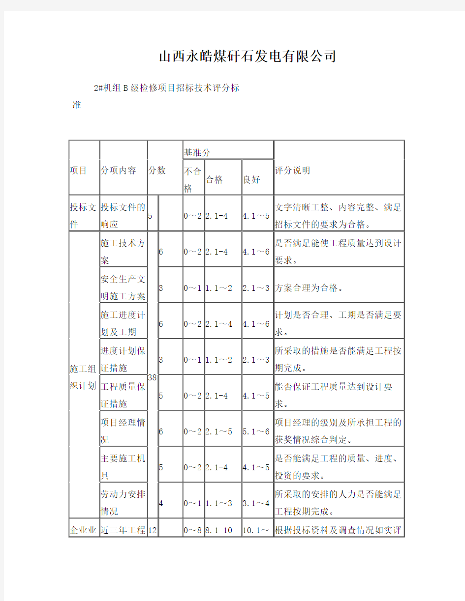 招标技术标评分表