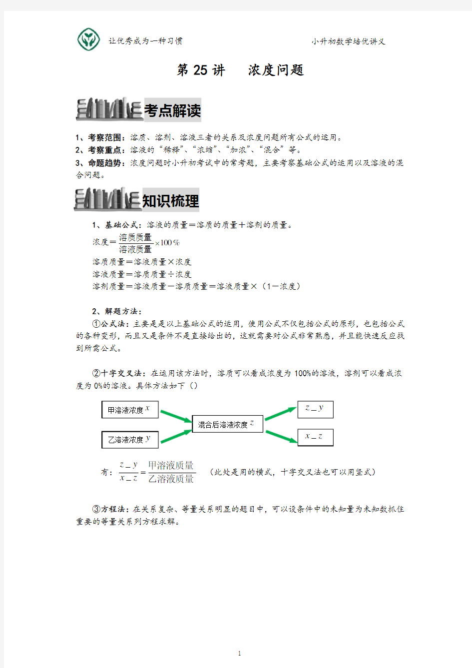 小升初数学培优讲义全46讲—第25讲 浓度问题