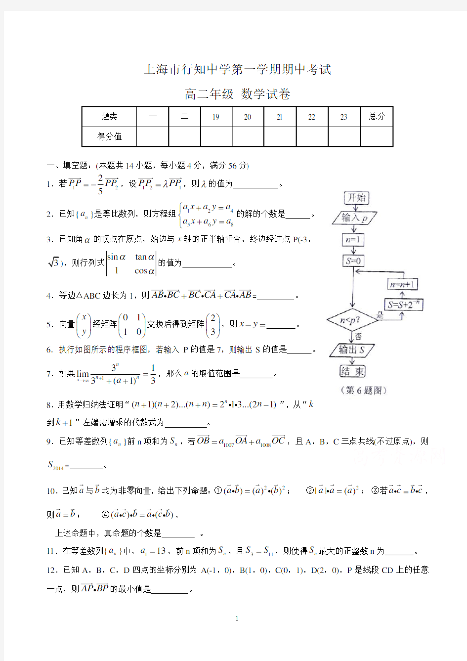 上海市高二上学期期中考试数学试卷含答案(共3套)