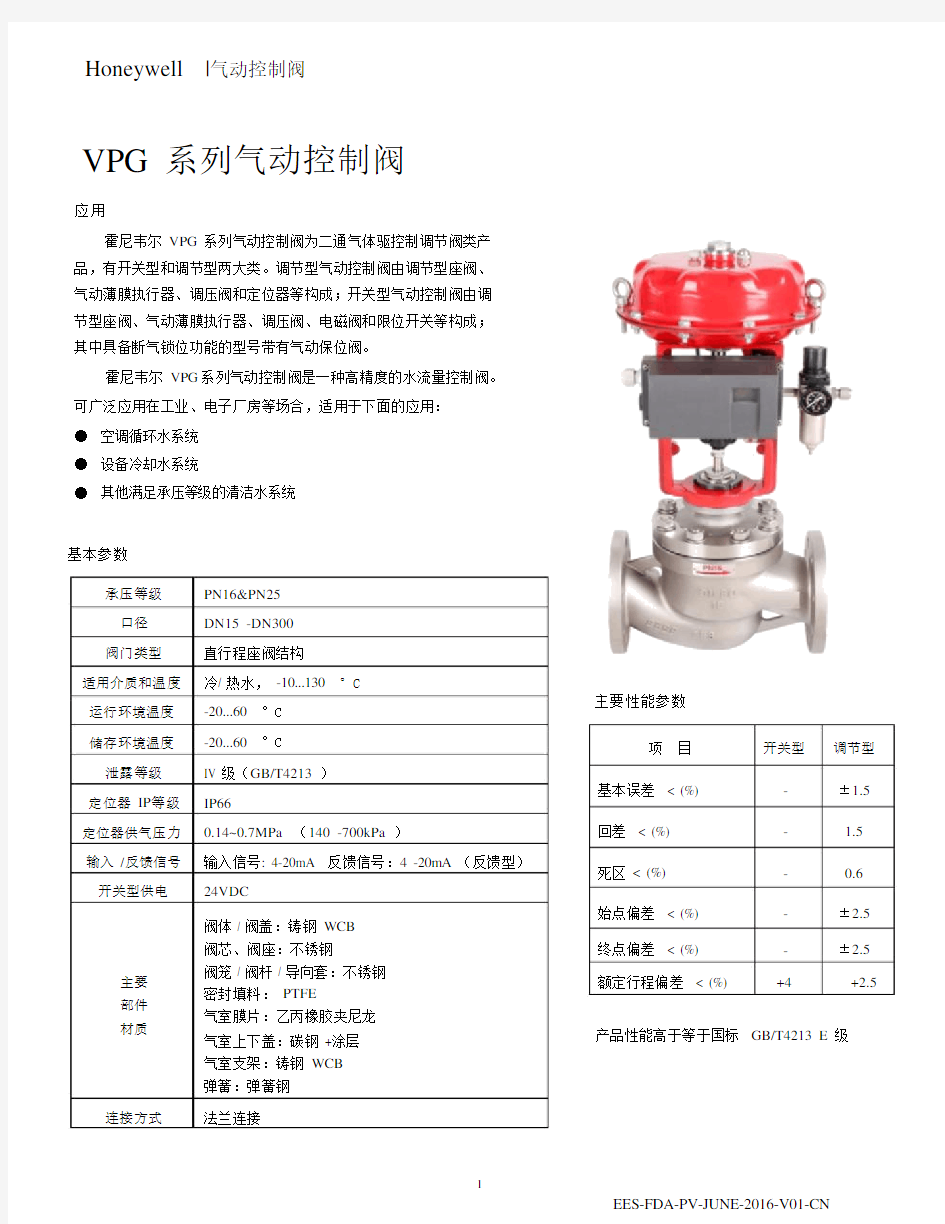 VPG系列气动控制阀-霍尼韦尔.docx