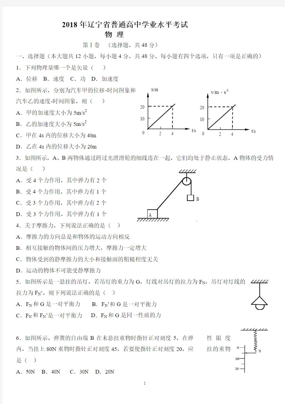 2018年辽宁省普通高中学业水平考试