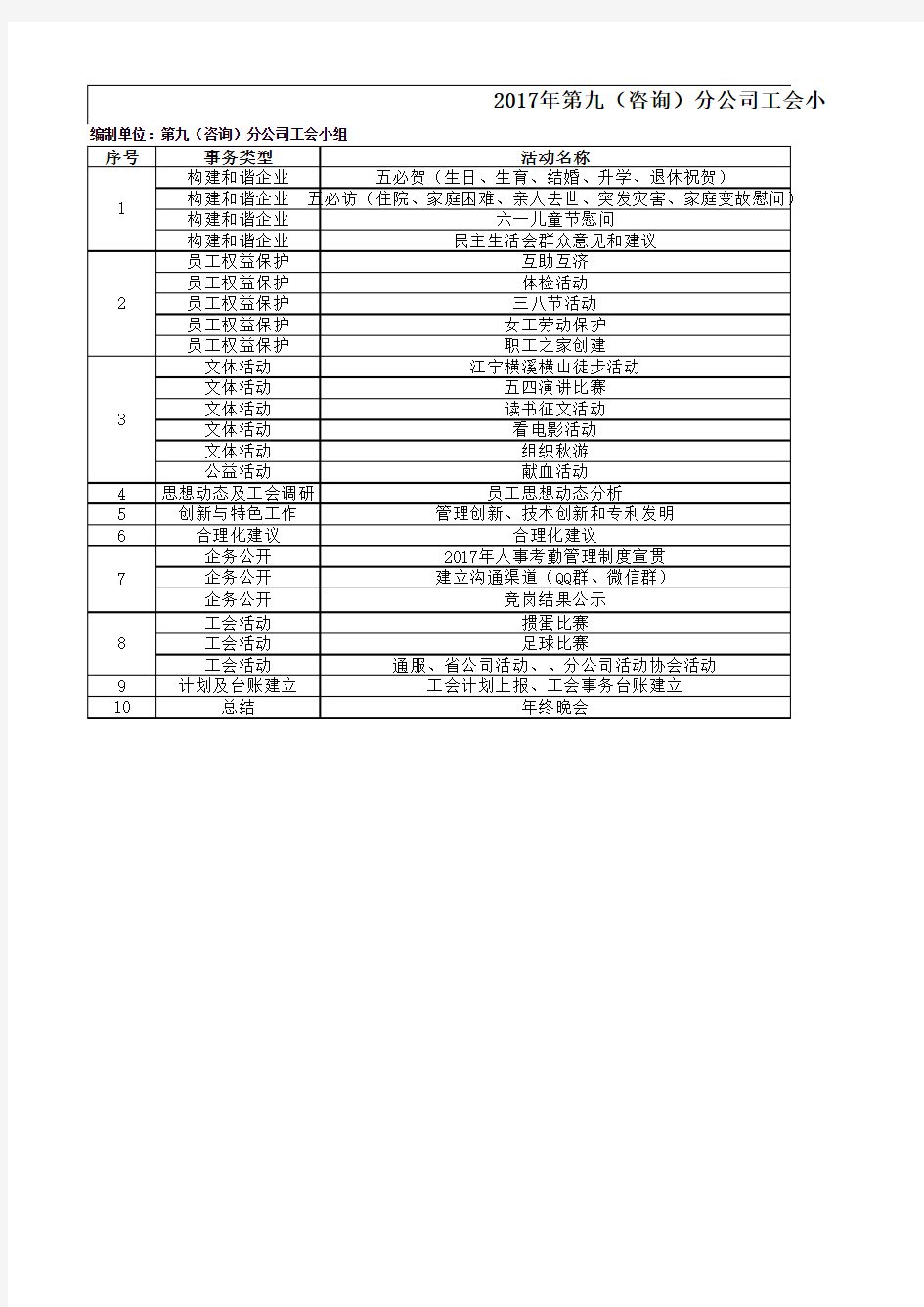 工会小组年度计划