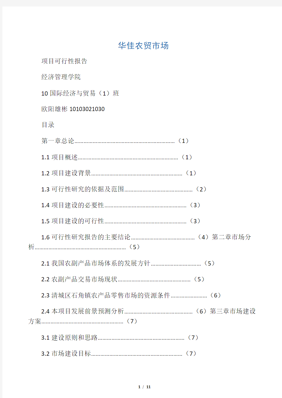 (完整版)华佳农贸市场可行性报告