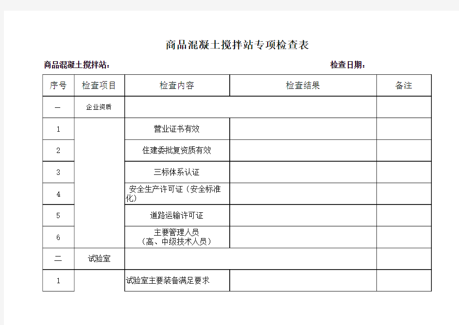 商品混凝土搅拌站质量检查表(全面)