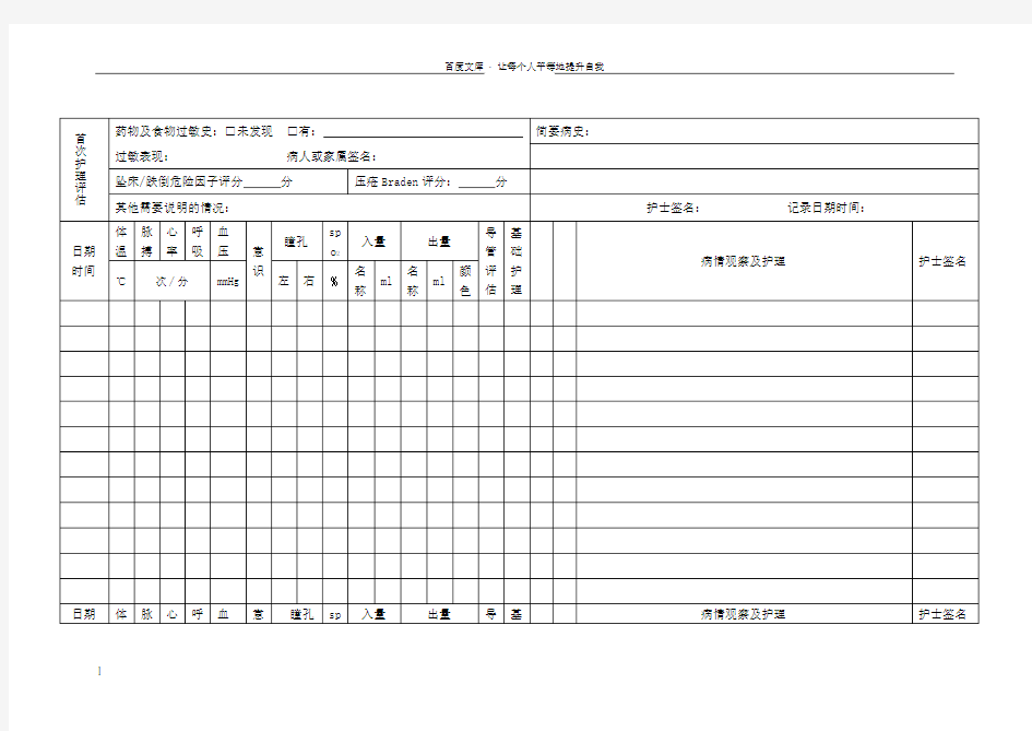 医院护理记录单模板