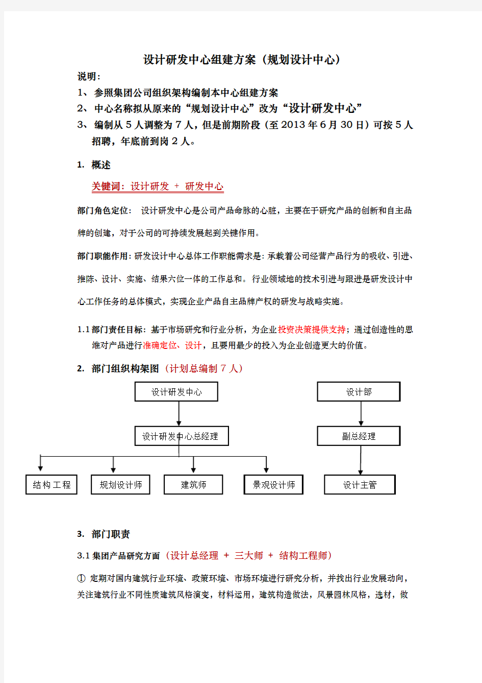 设计研发中心组建总结方案设计