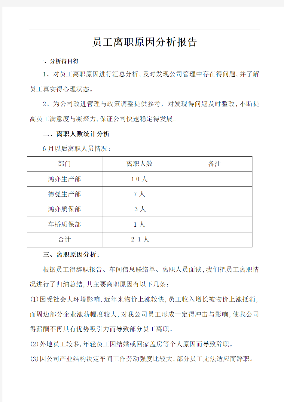 企业员工流失分析报告