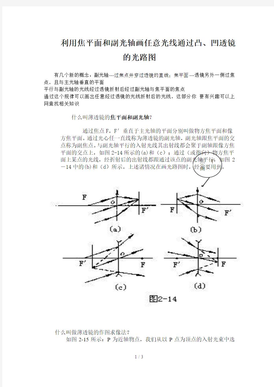 如何画任意光线通过凸凹透镜的光路图