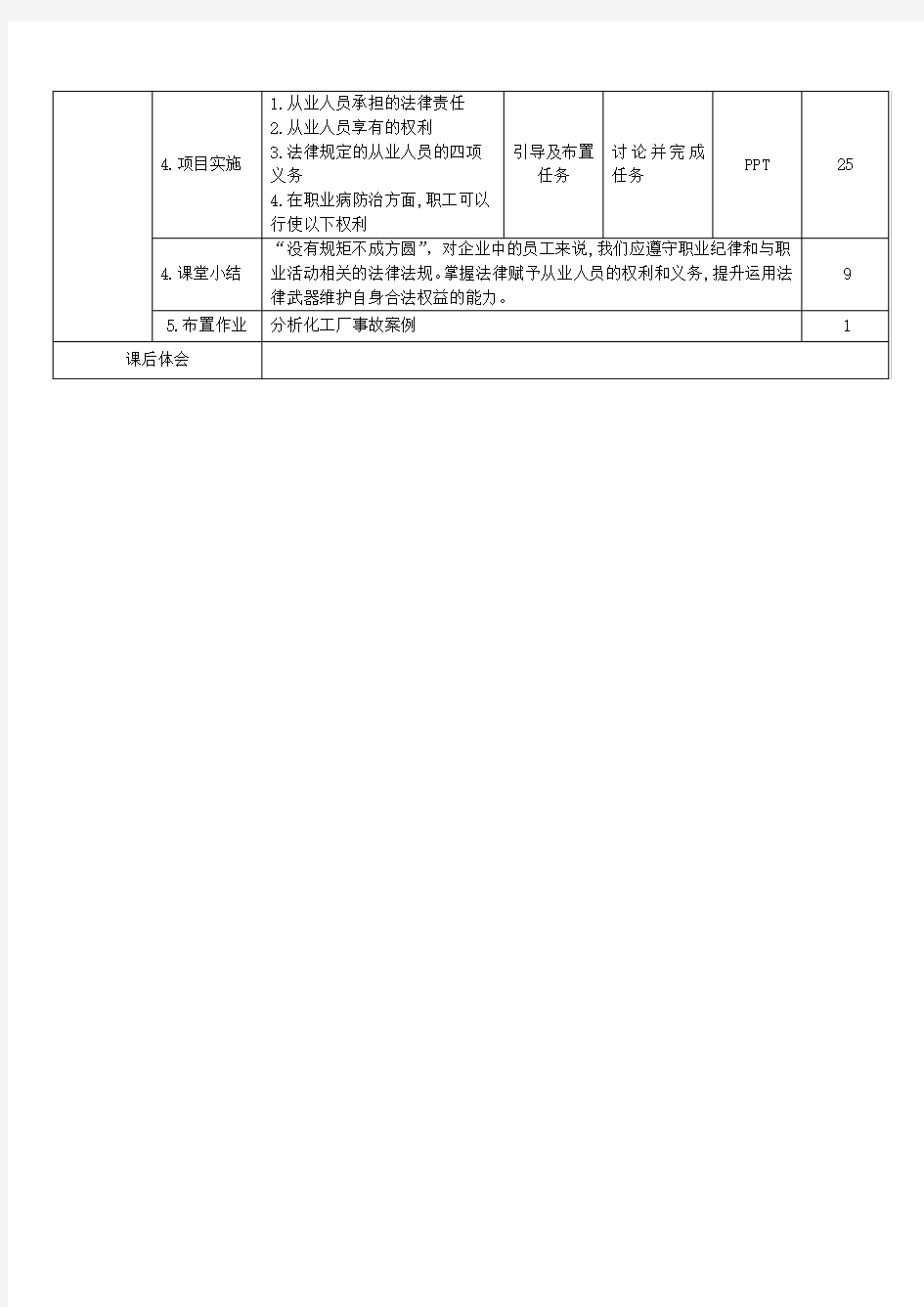 《化工安全技术》(ppt 教案) 项目一任务3遵守安全生产法律法规-教学设计及教案