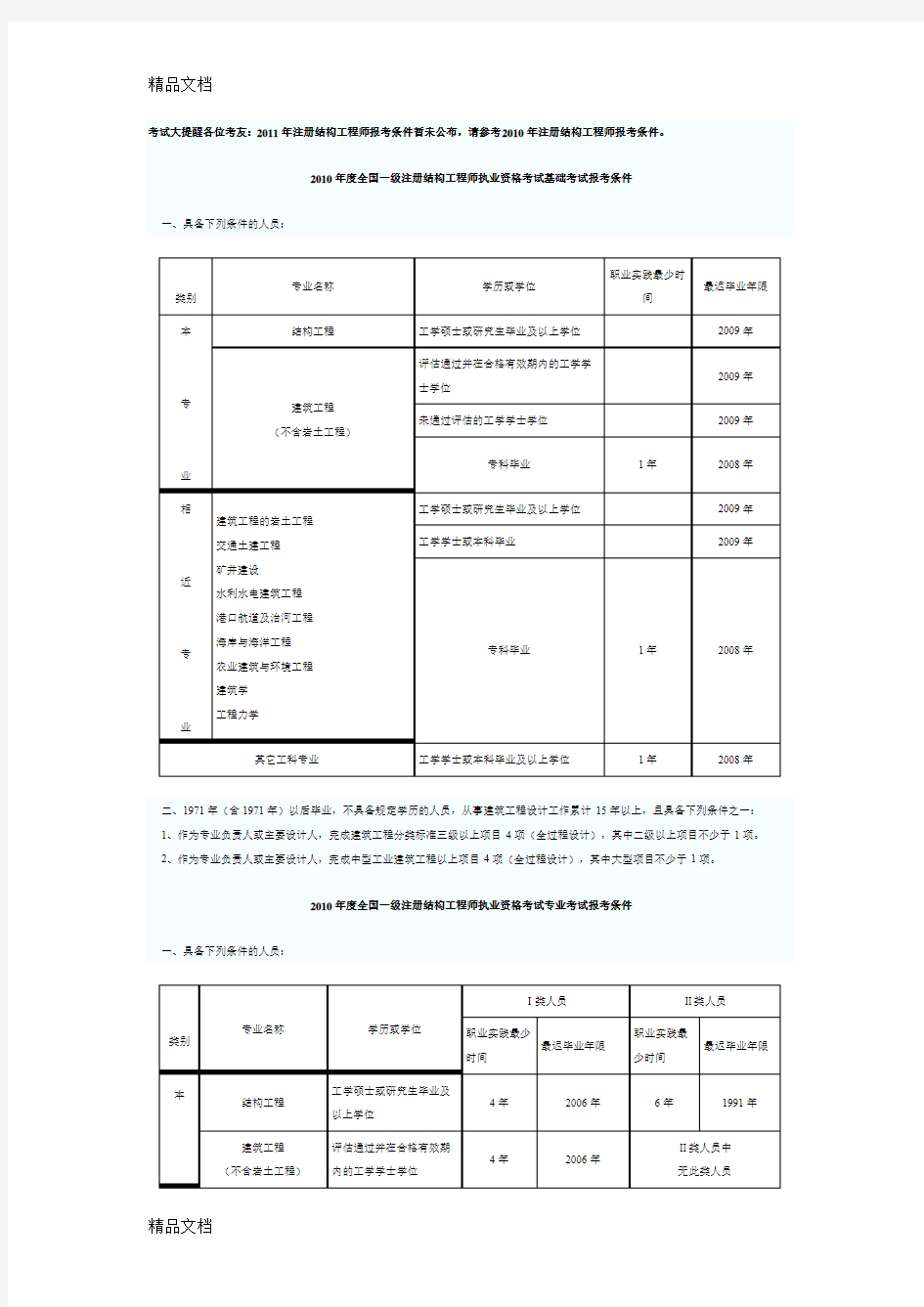 (整理)注册结构工程师考试报考条件