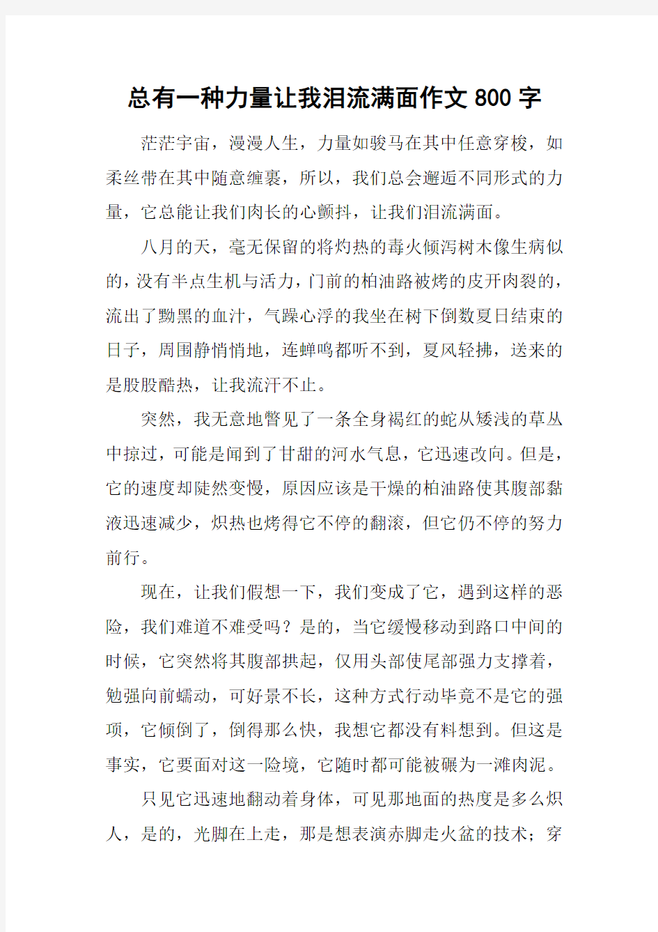 总有一种力量让我泪流满面作文800字