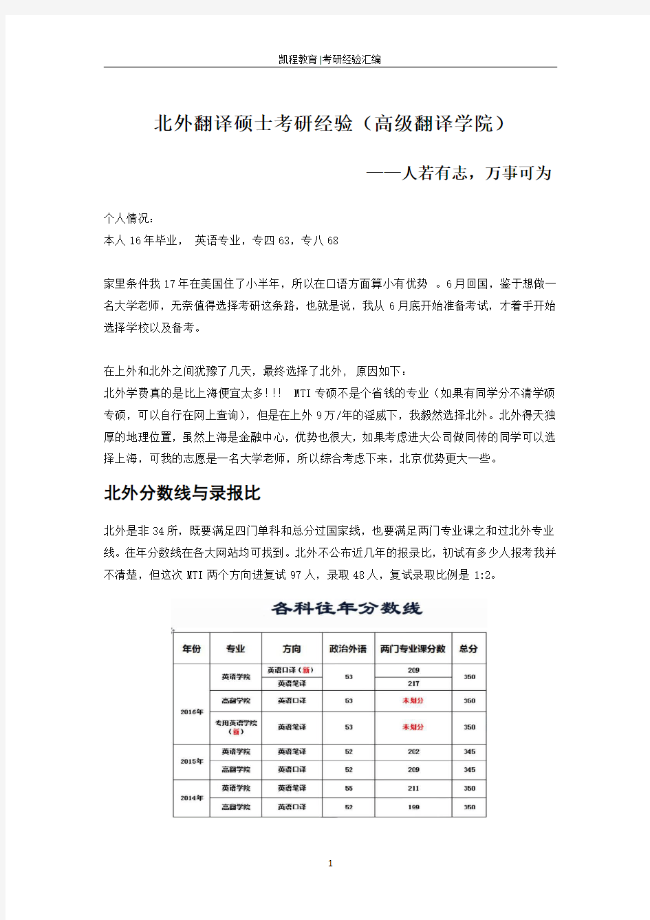 北外翻译硕士考研经验(高级翻译学院)——人若有志,万事可为