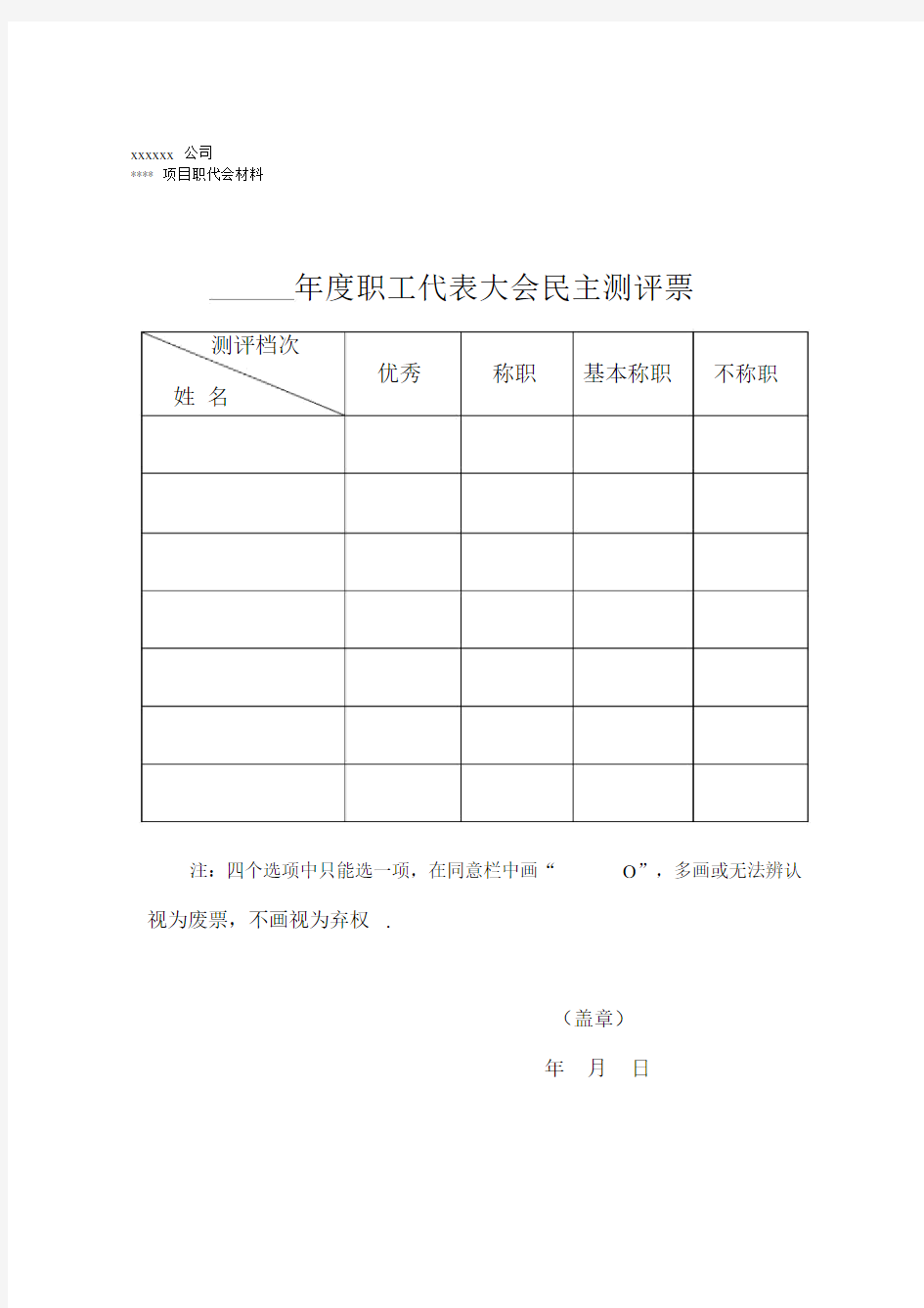 职工代表大会民主测评票及表决票.docx