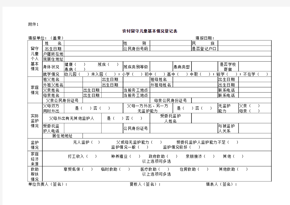 留守儿童基本情况登记表