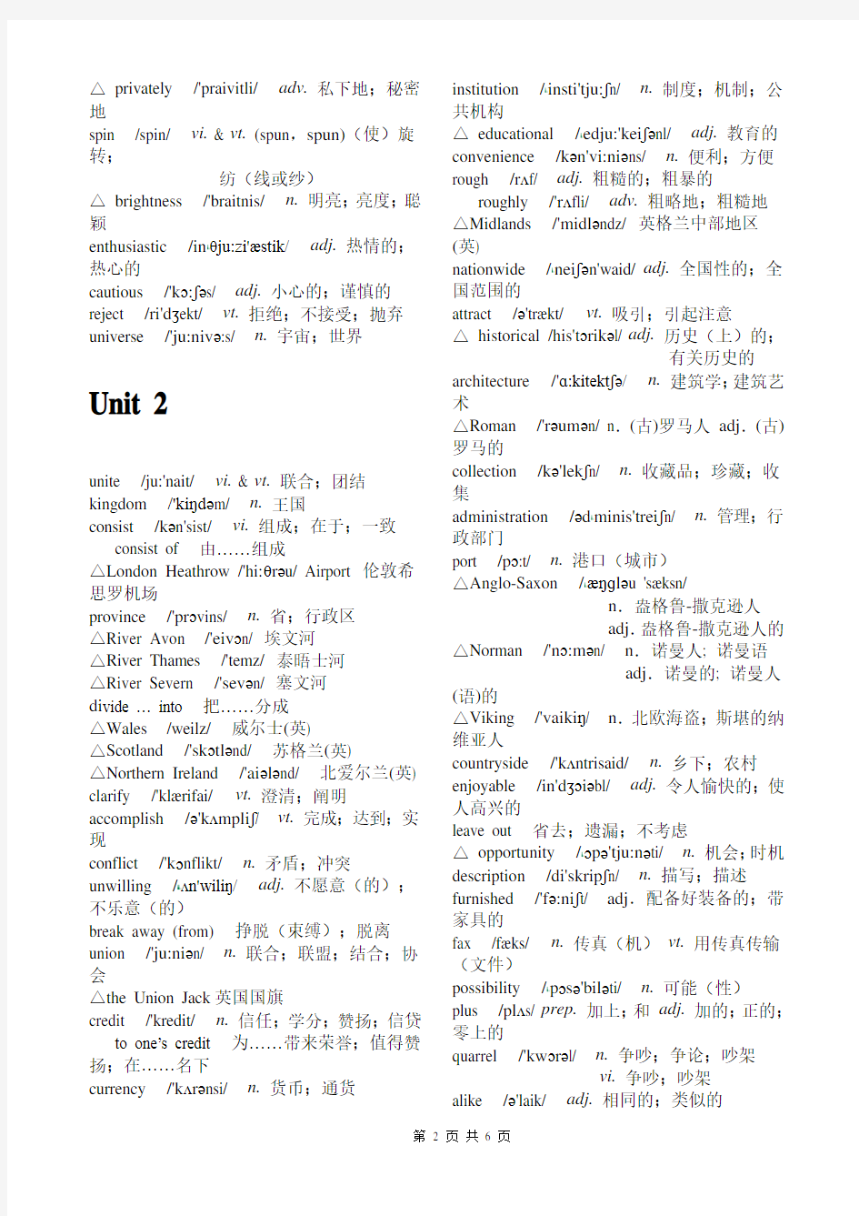 人教版高中英语必修五单词表