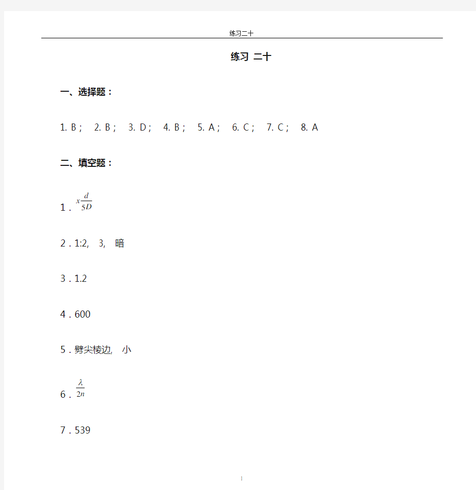 江苏大学 物理练习册答案20