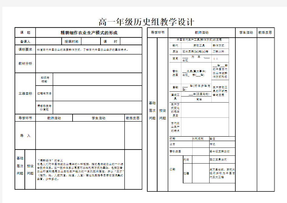 高中历史岳麓版必修二第一课教学设计