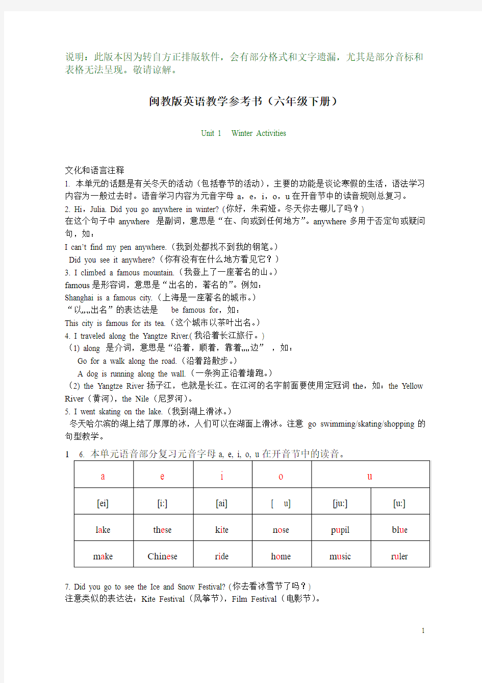 新闽教版六年级下册英语教学参考书