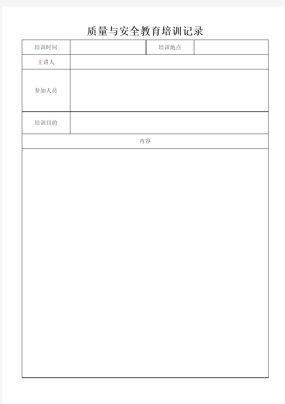 质量与安全教育培训记录