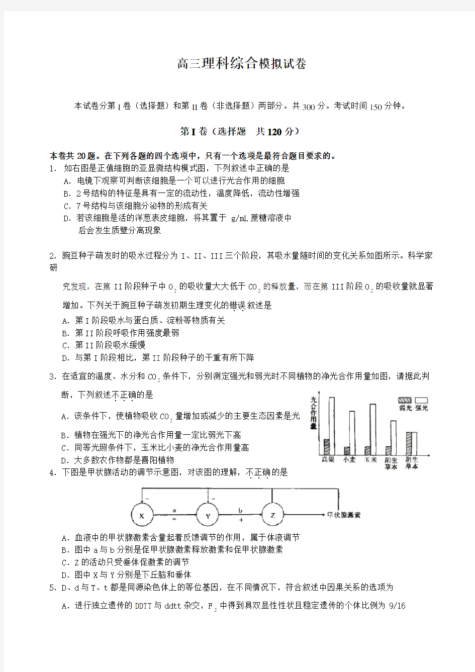 高三理科综合模拟试卷