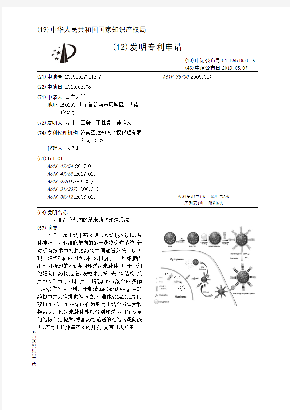 【CN109718381A】一种亚细胞靶向的纳米药物递送系统【专利】