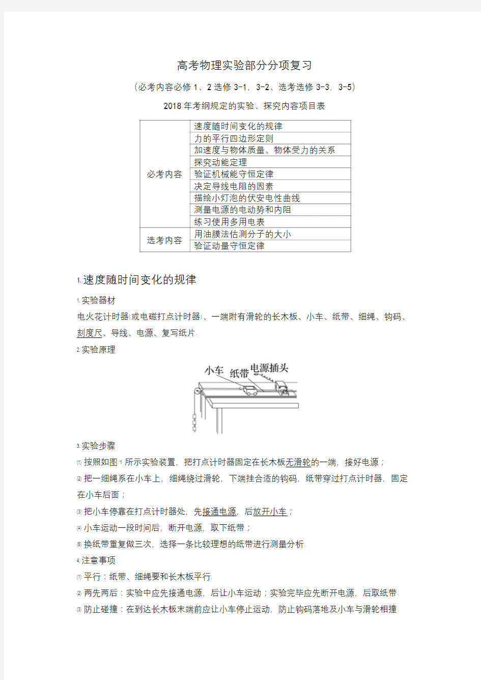 高考物理实验部分复习(归纳全部11个实验)