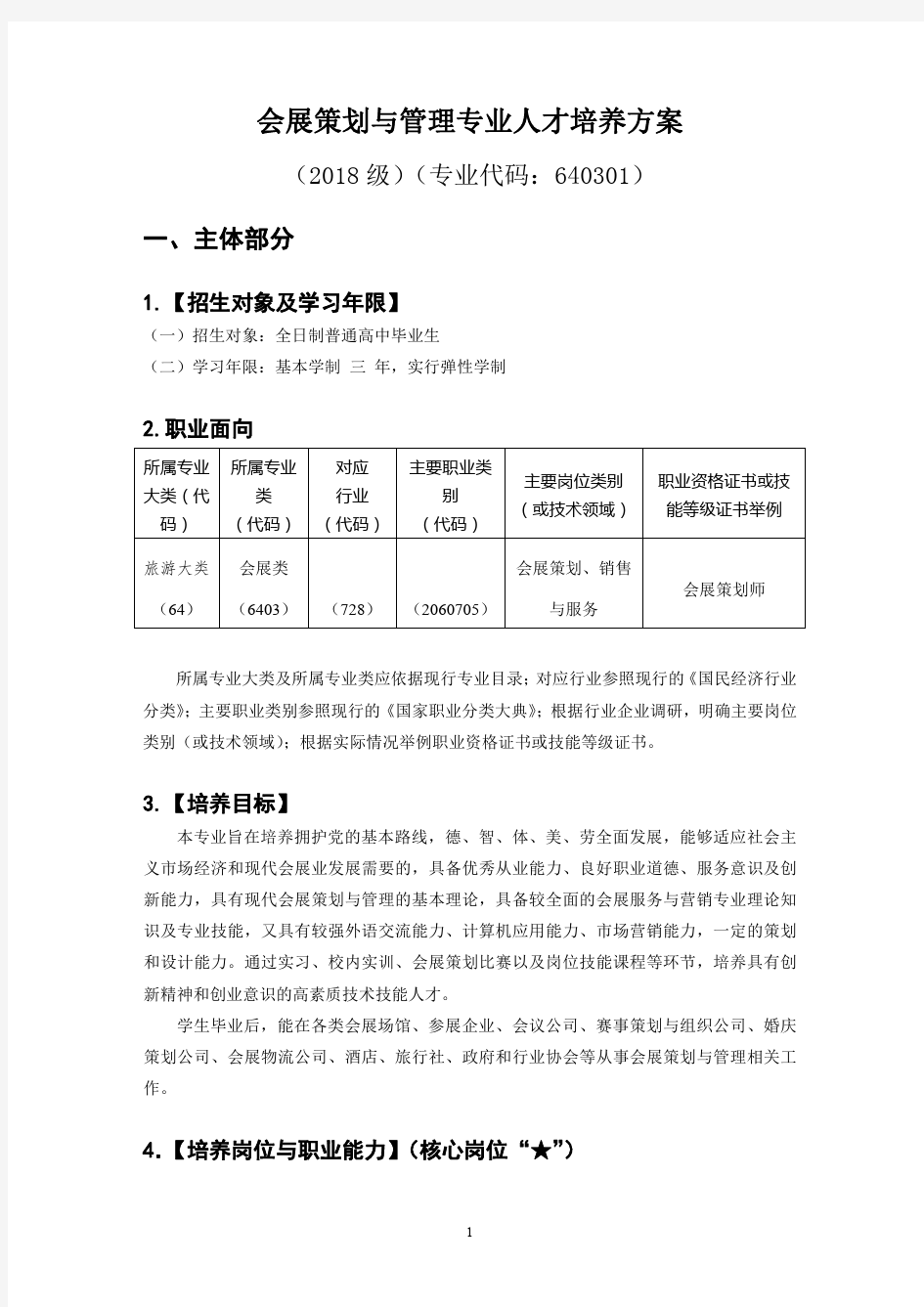 会展策划与管理专业人才培养方案