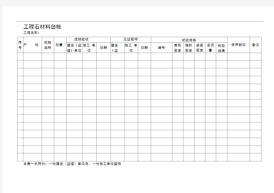 建筑工程各种材料台账样表
