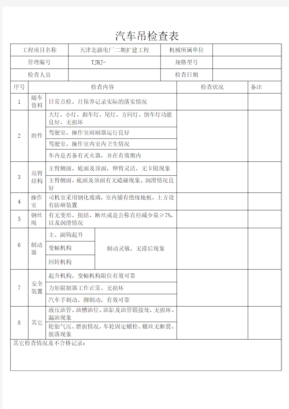 汽车吊检查表(检查)