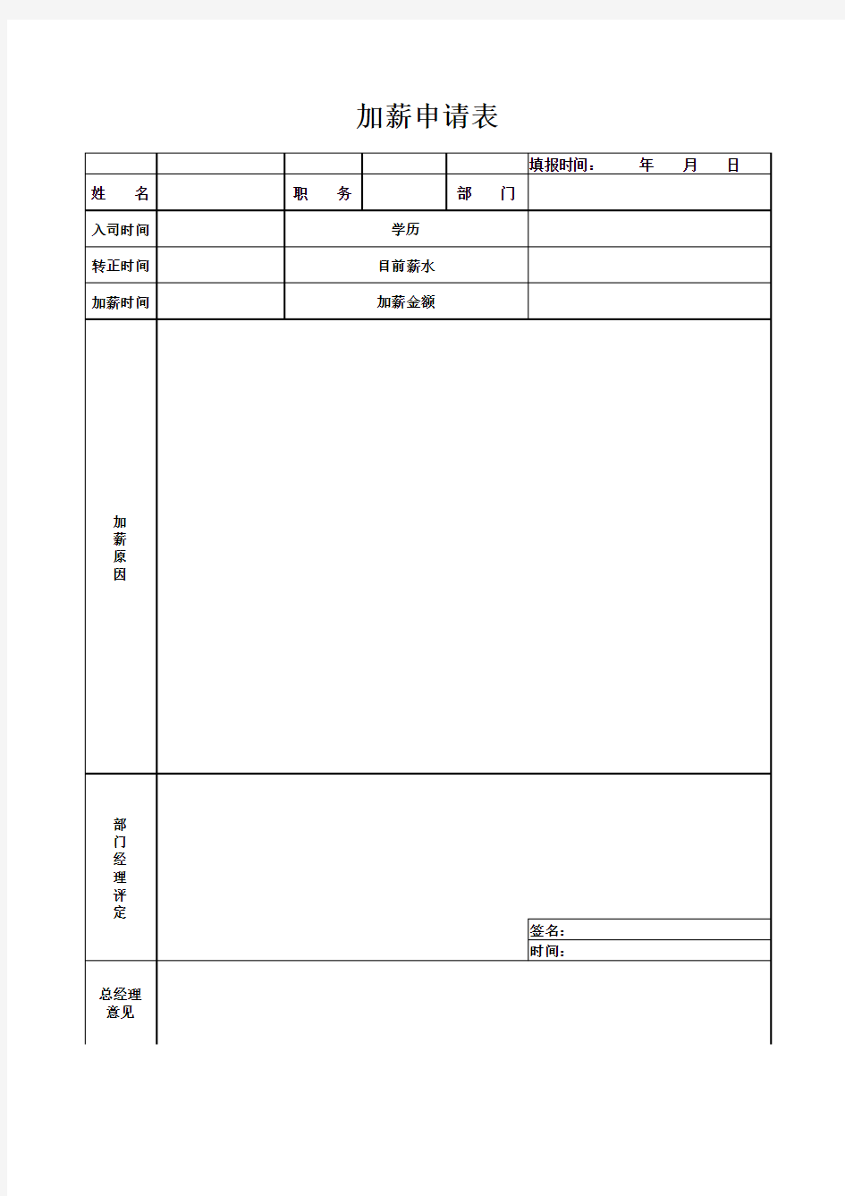 个人加薪申请表