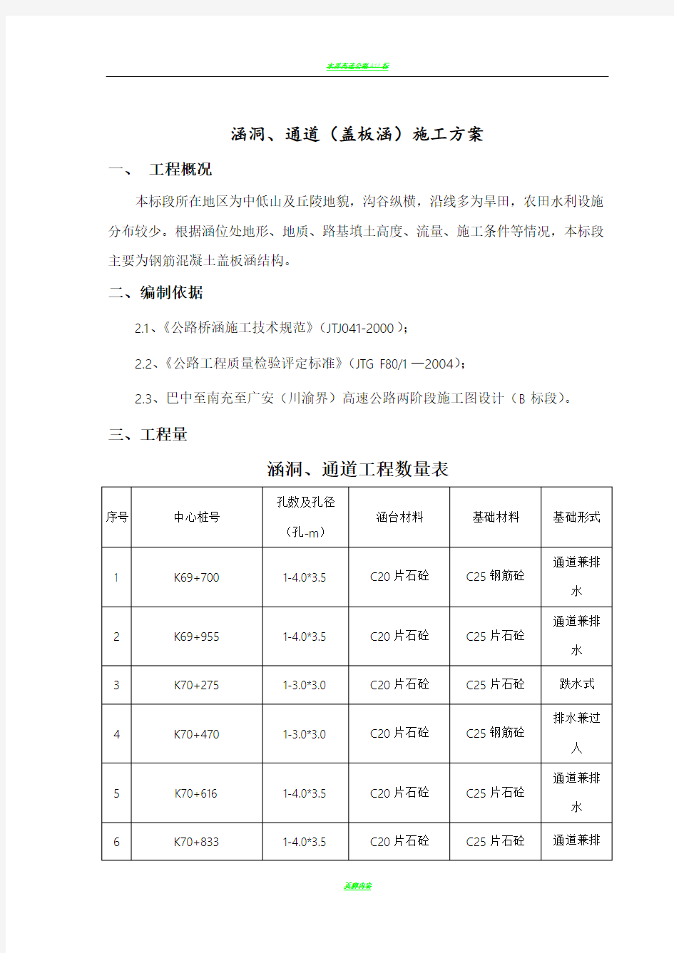 涵洞、通道施工方案