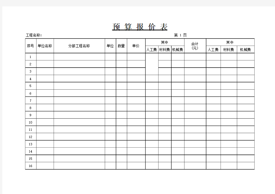 工程预决算表(范本 )