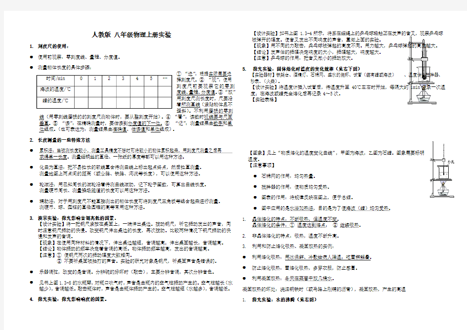 人教版八年级上册物理实验知识梳理