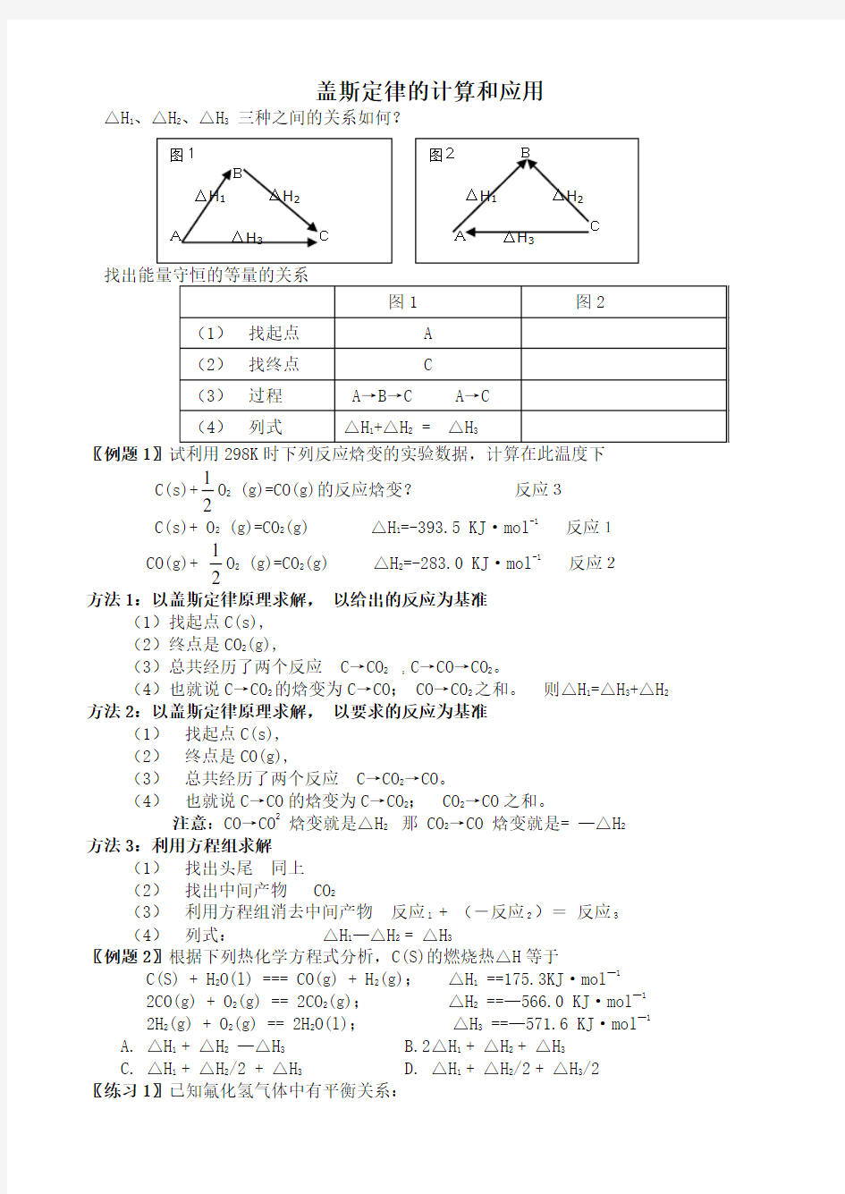 盖斯定律的计算和应用