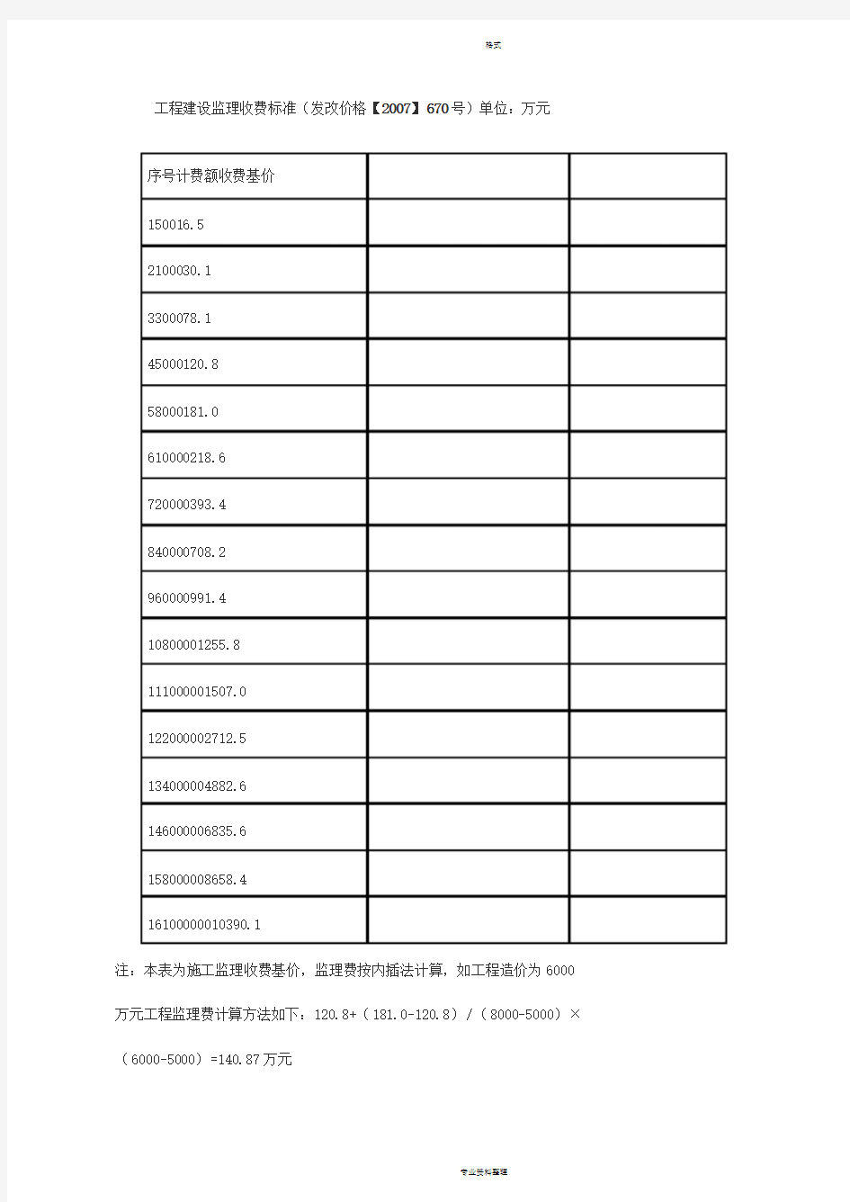 工程建设监理收费标准(发改价格【2007】670号)