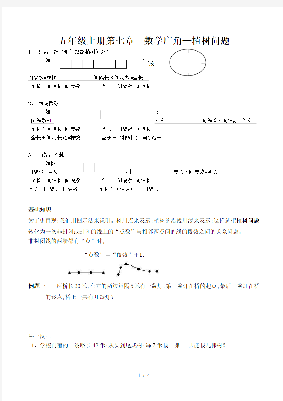 【小学数学】小学五年级上册数学广角植树问题知识点及习题