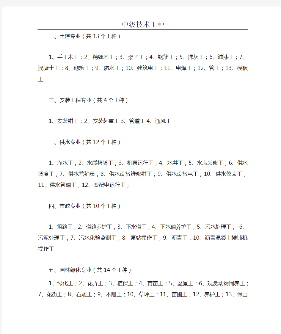 中级技术人员工种