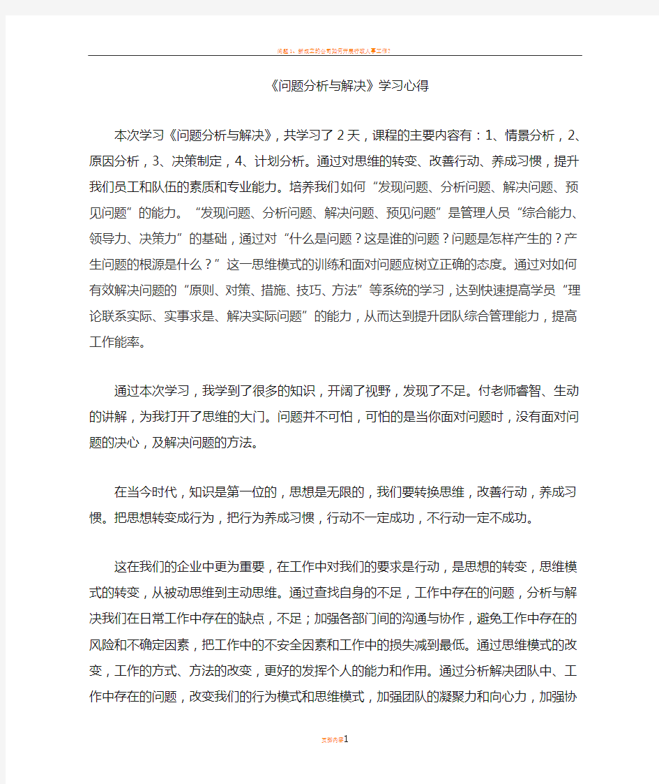 问题分与解决学习心得体会