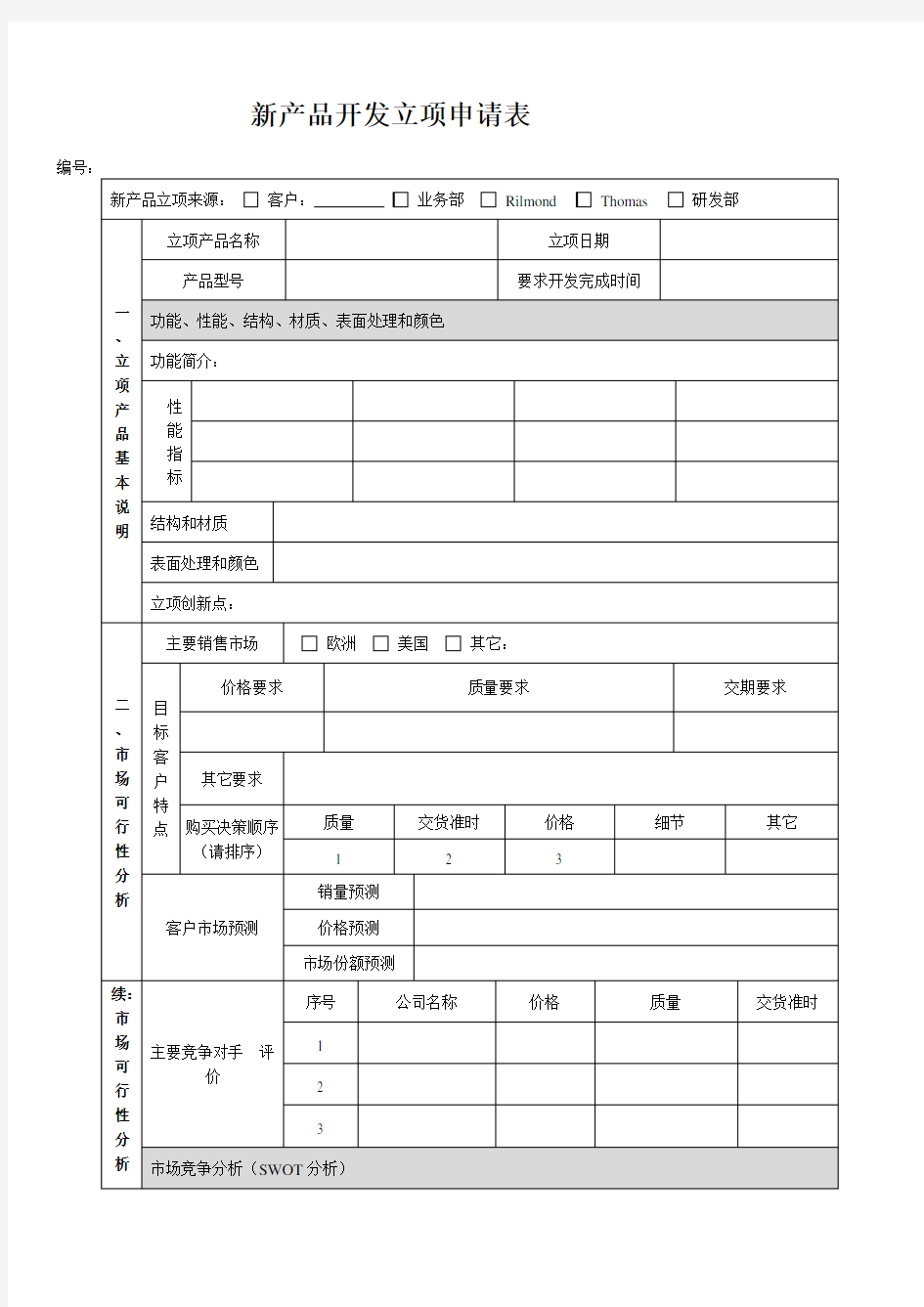 新产品开发立项申请表完整