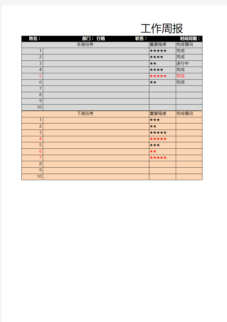 公司常规工作周报表