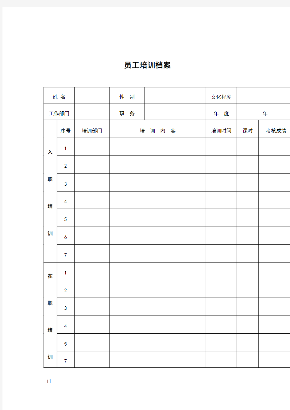 公司员工培训档案