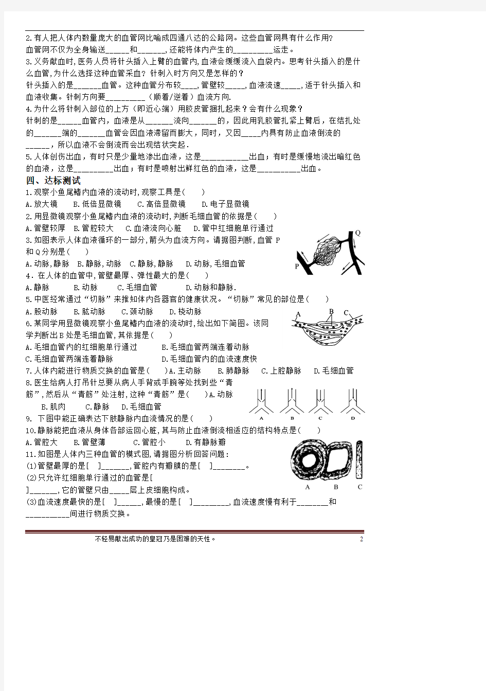 初中生物物质运输的管道学案