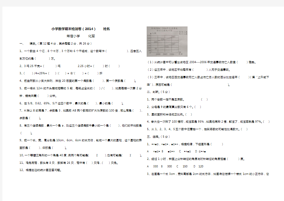 小学数学毕业模拟试卷