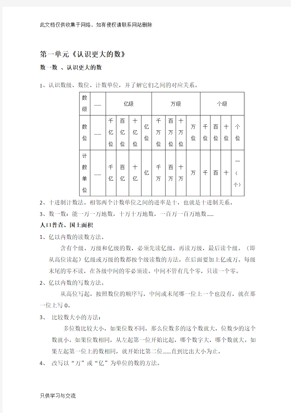 四年级数学上册知识点总结资料讲解