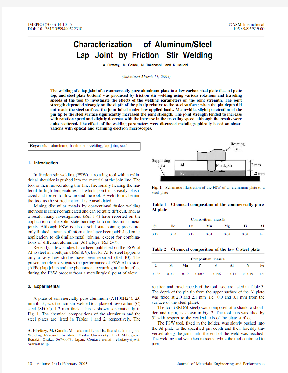 Characterization of aluminum steel lap joint by friction stir welding