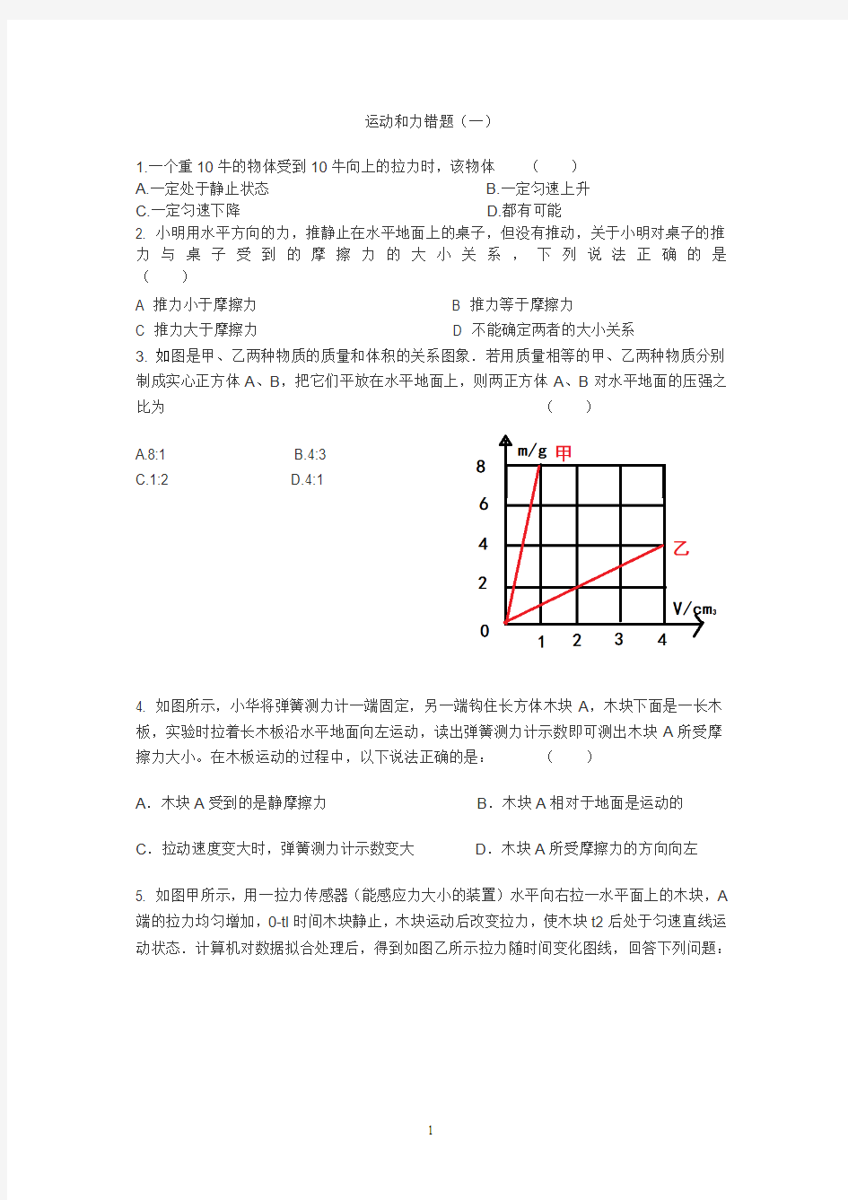 运动和力易错题