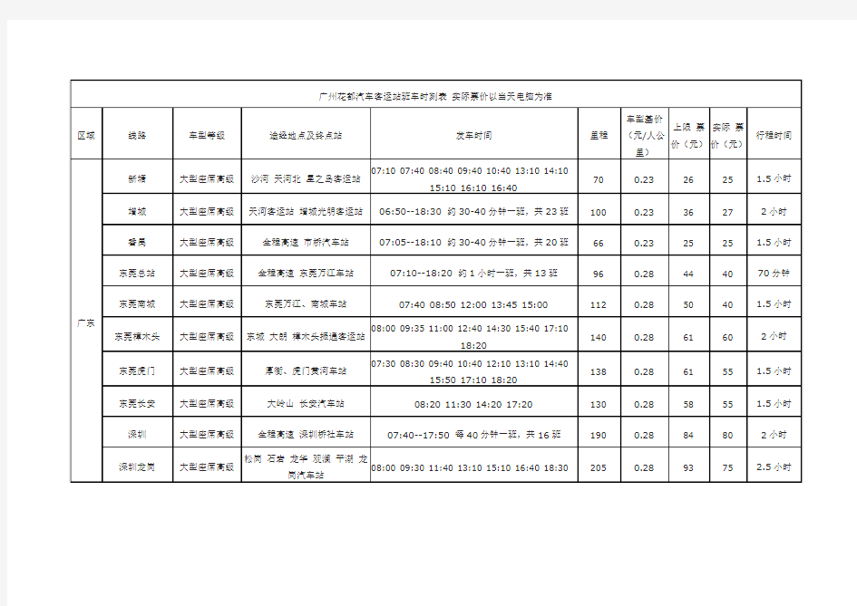 广州市花都区车站班次表