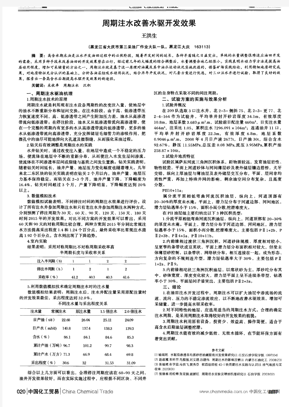 周期注水改善水驱开发效果