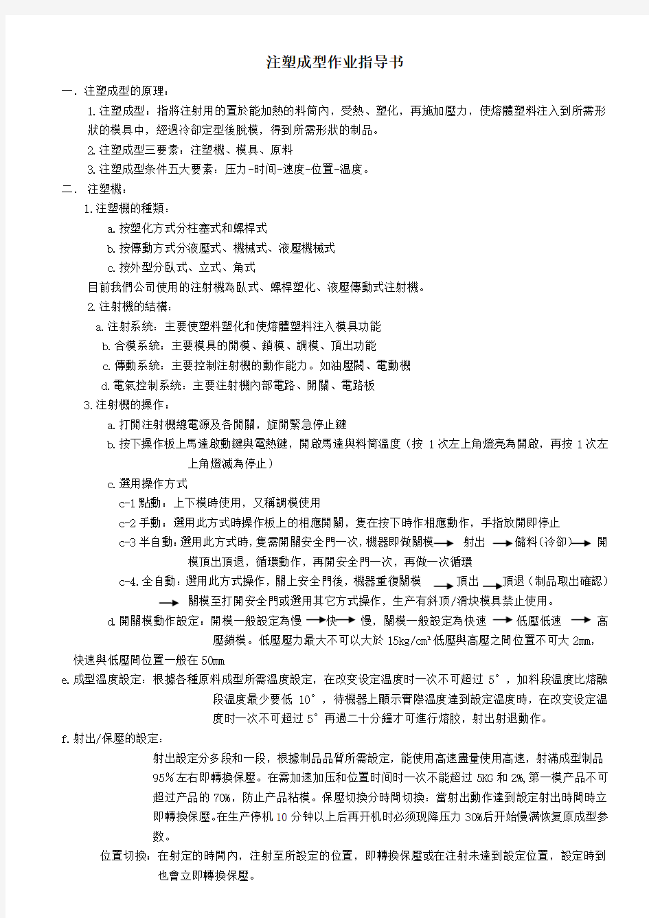 注塑成型作业指导书